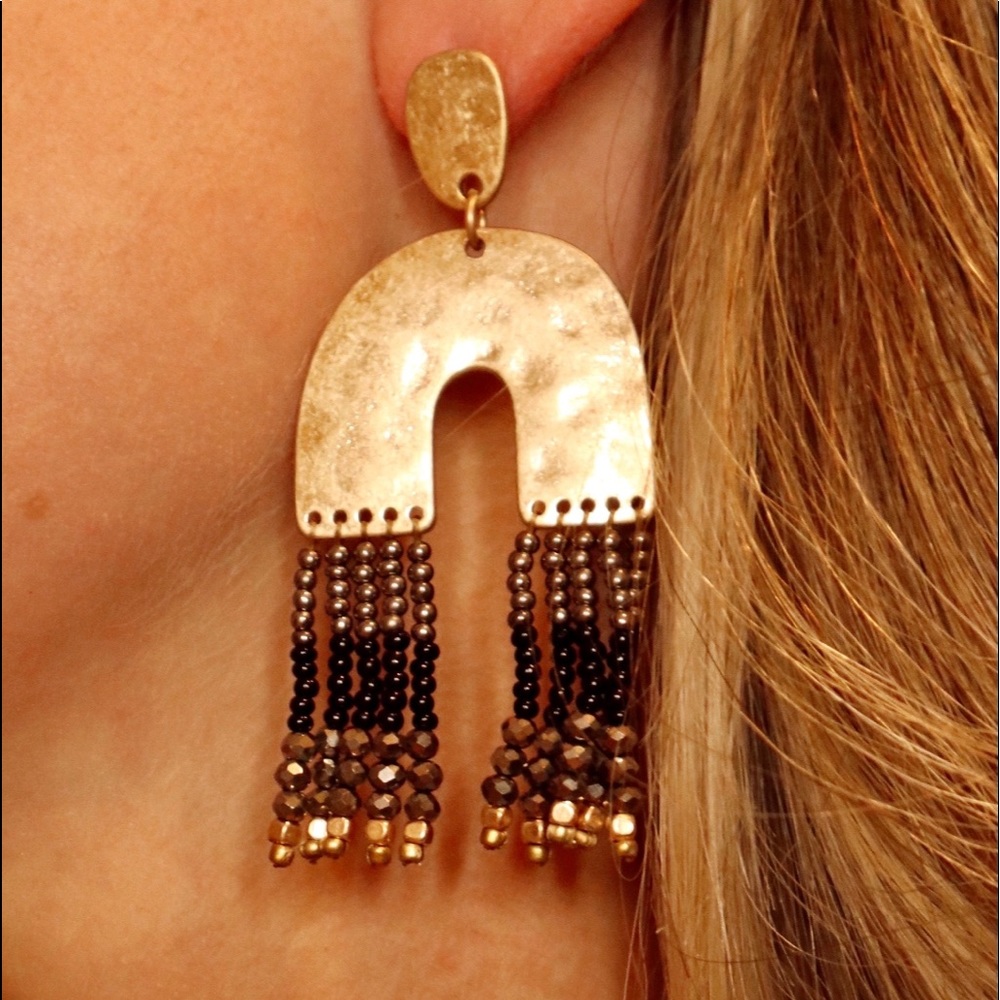 Arch & Bead Tassel Earrings